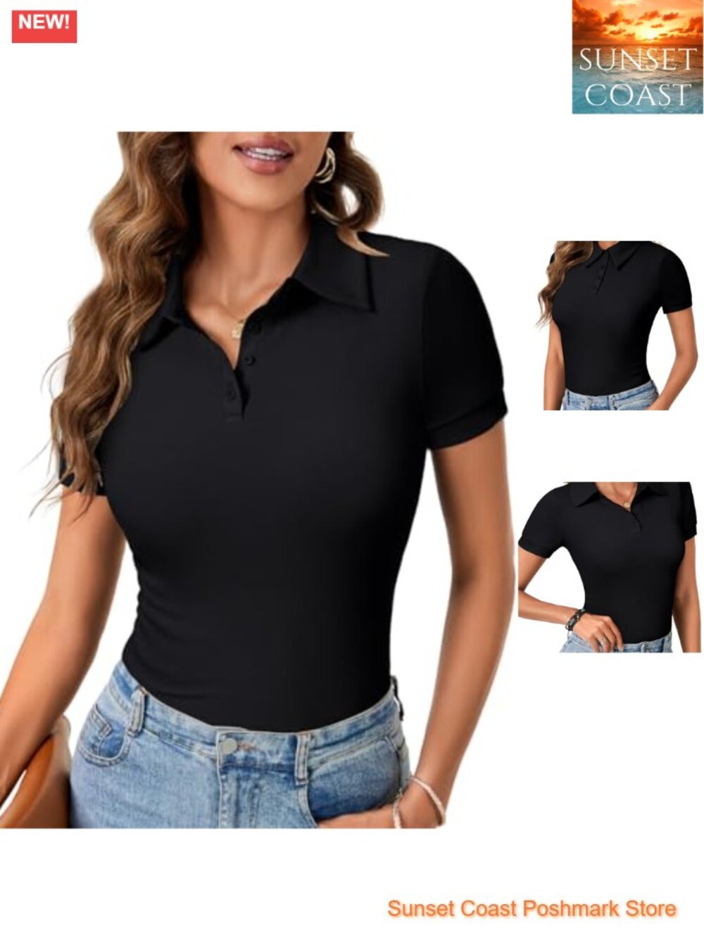 Women's Collared Neck Polo Shirt Slim Fit Short Sleeve Business Casual Top